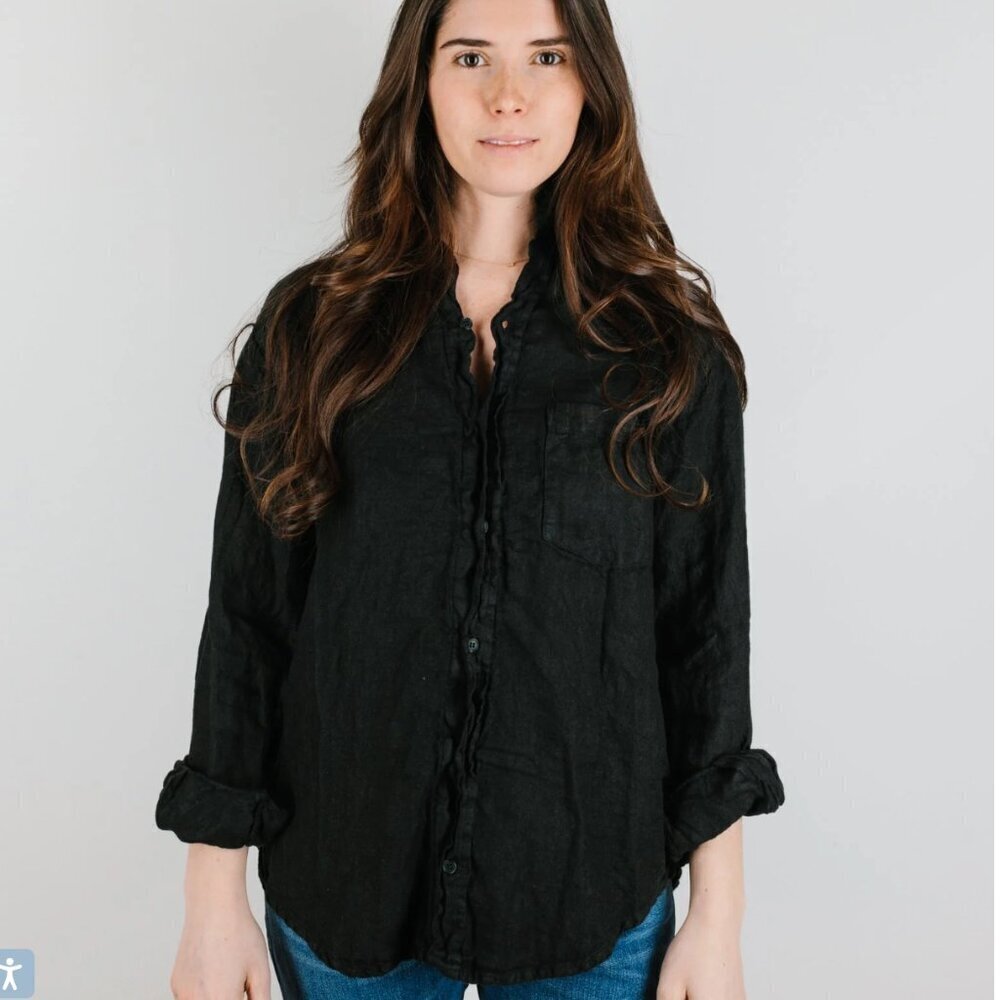 CP Shades Lagenlook 100% Linen Button Down Shirt Black Size‎ Small
